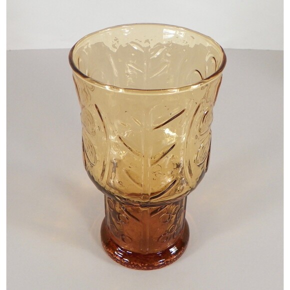 Libbey COUNTRY GARDEN Daisy Pattern Amber Glass Cooler Tumbler (s) LOT OF 3 - Picture 5 of 8